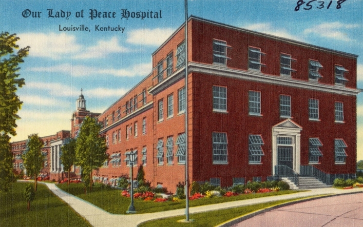 Our Lady of Peace Hospital, Louisville, Kentucky. Tichnor Bros. Inc.、ボストン、マサチューセッツ州、1930年。 ウェブ 19 Jun 2017. .